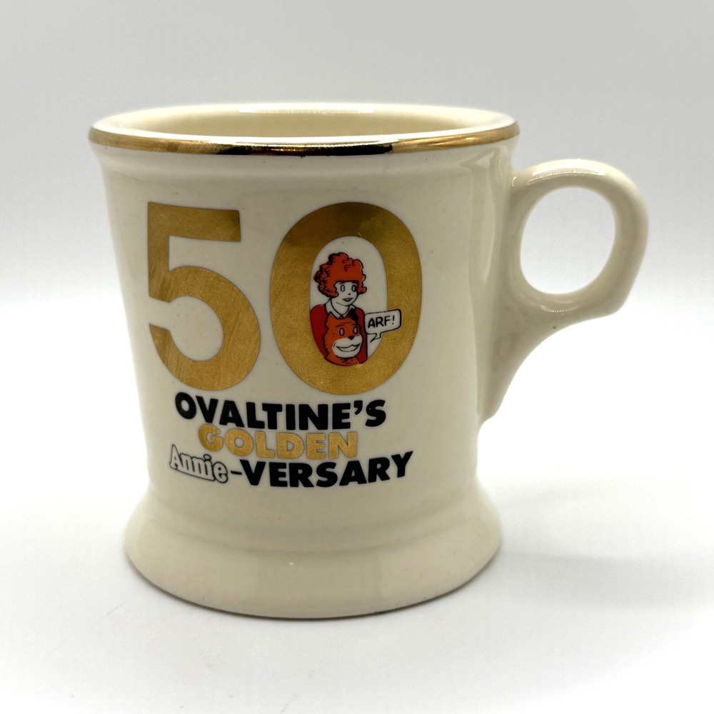 Ovaltines Coffee Mug 50th Golden Vtg 1981 ANNIE Collectible Cup Anniversary 80s